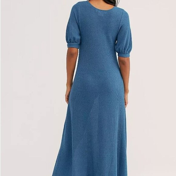 Free People Beach Montauk Sweater Dress Short Sleeve V-Neck Knit Blue Size Small - Picture 6 of 11